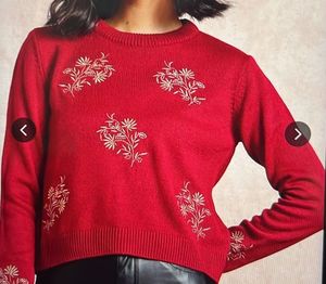Embroidered Maroon Knit Sweater