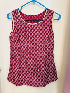 Red Printed Sleeveless Top