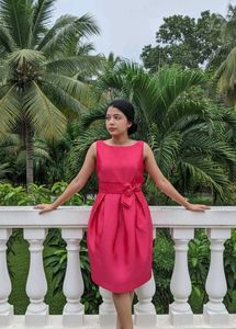 Pink Bow Waist Cocktail Dress