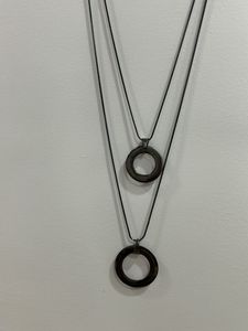 Black Double Chain Circle Pendant Necklace