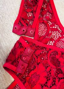 Women Red Lace Bodysuit 90&#39;s
