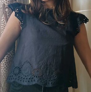 Eyelet Detail Cap Sleeve Top