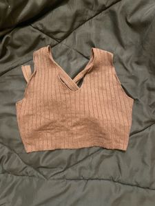 Brown Ribbed Tank Top