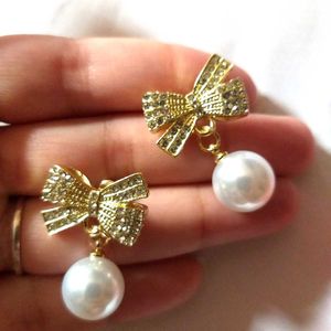Bow Pearl Dangle Earrings