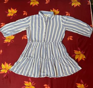 Blue With Vertical White Strips Top