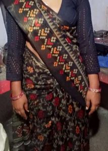 Black Floral Woven Sari