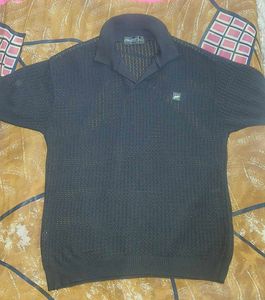 Black Knit Polo Shirt