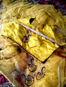Hand Work Party Wear Yellow Saree