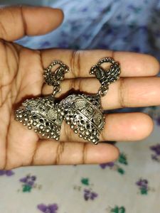Silver Peacock Jhumka Earrings