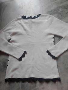 White &amp; Black Trim Knit Top
