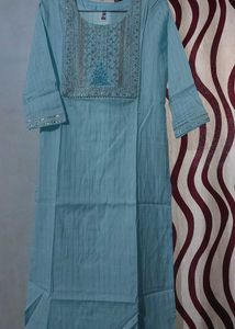 Sky Blue Ladies Cotton Embroidered Kurta Set