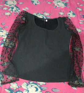 Black Top with Mesh Sleeves