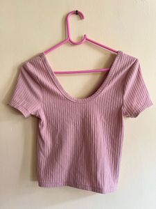 Cute Pink Ribbed Crop Top