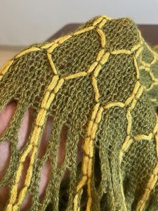 Green Woven Scarf with Fringe