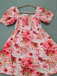 Floral Smocked Mini Flared Dress