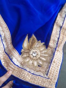 Royal Blue &amp; Gold Embroidered Saree
