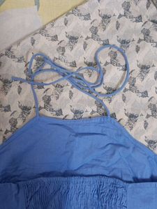 Blue Embroidered Halter Top