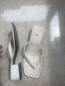 Zara White Thong Heel Sandals