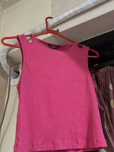 Pink Ribbed Cutout Tank Top