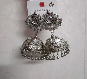 Oxidized Silver Jhumka Earrings
