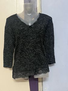 Pintrest Branded Glitter Black Knit Top