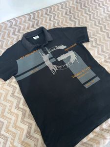 Black Graphic Print Polo Shirt