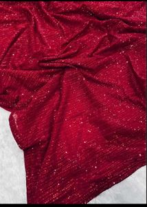Premium Red Sequin Saree+Stiched Blouse+Peticot