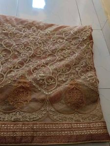 Orange Beige Net Saree