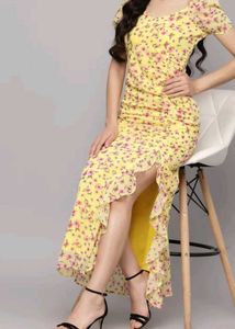 Floral Ruffle Slit Maxi Dress