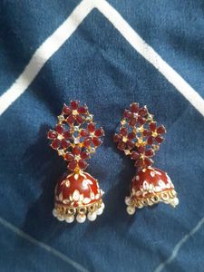 Red Jhumka Earrings