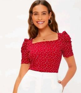 Red Polka Dot Puff Sleeve Top