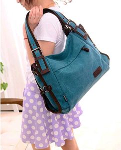 Canvas Hobo Bag - Teal & Brown