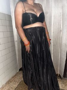 Beautiful Black Crepe Lengha