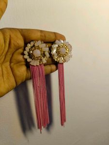 Pink Tassel Statement Earrings
