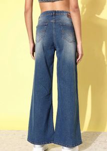 Roadster Medium Blue Wide Leg Heavy Fade Jeans