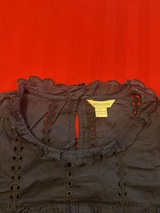 Navy Eyelet Ruffle Blouse