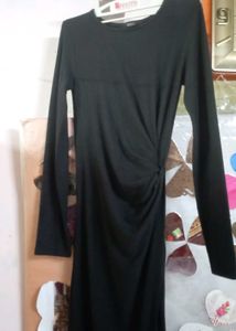 Black Ruched Long Sleeve Dress