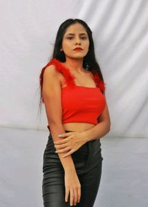 Red Fur Crop Top