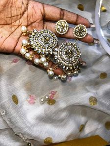 Pearl Kundan Drop Earrings