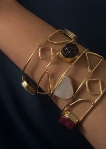 Gold 18k Plated Anti Tarnish Real Stones Cuff