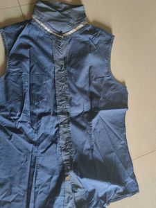 Blue Dotted Sleeveless Top