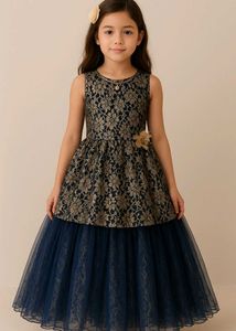 Elegant Navy & Gold Girls' Dress