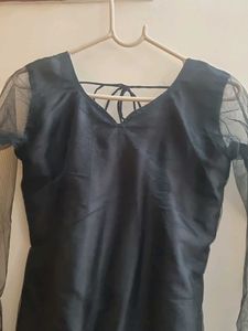 Black Long Kurti With Net Slevees