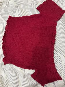 Red Off-Shoulder Smocked Top