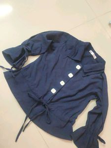 Cute Navy Button-Down Top