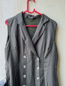 New Olive Green Sleeveless Blazer Dress