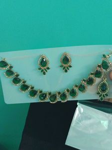 Mango Green  Neckset Earrings And Mangtikka