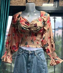 Floral Print Smocked Crop Top
