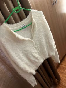very Fluffy White Cropped Cardigan