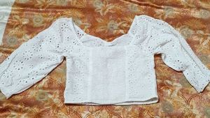 Eyelet Button-Up Crop Top